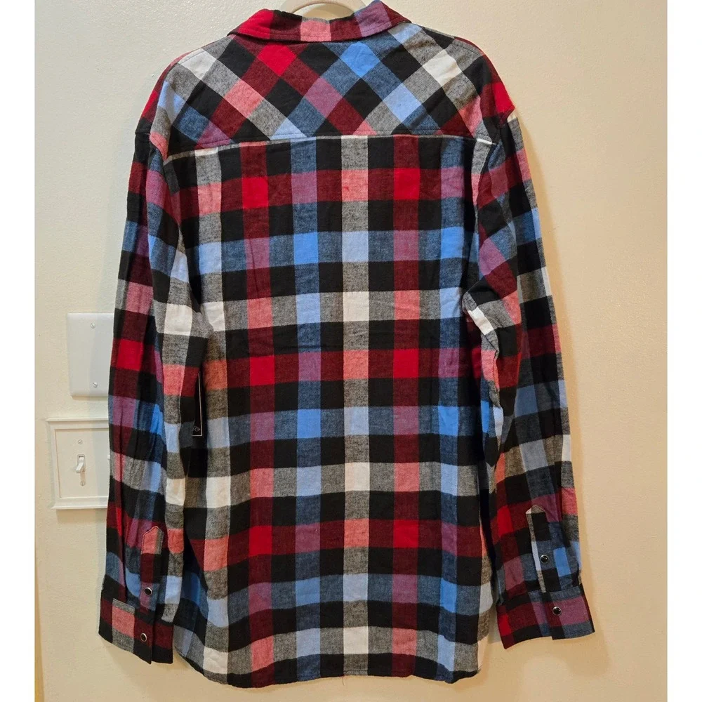 Elixir Flannel Shirt Mens XXL Red Blue Black Plaid Cotton Long Sleeve - Picture 3 of 10